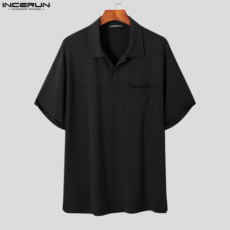 Áo thun INCERUN cổ polo ngắn tay màu trơn thời trang mùa hè cho nam