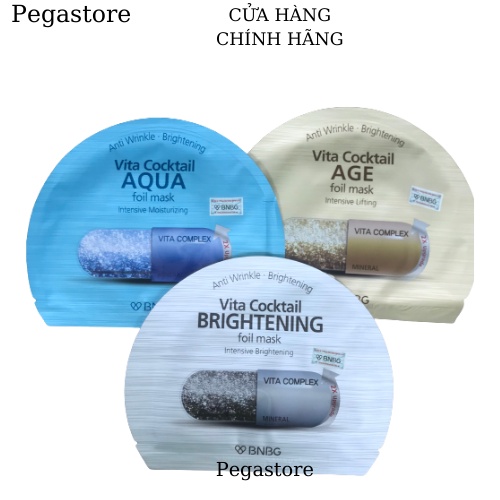 Mặt nạ giấy BNBG Vita Cocktail Foil Mask 30ml (Brightening /Aqua /Age ) - dưỡng da hiệu quả
