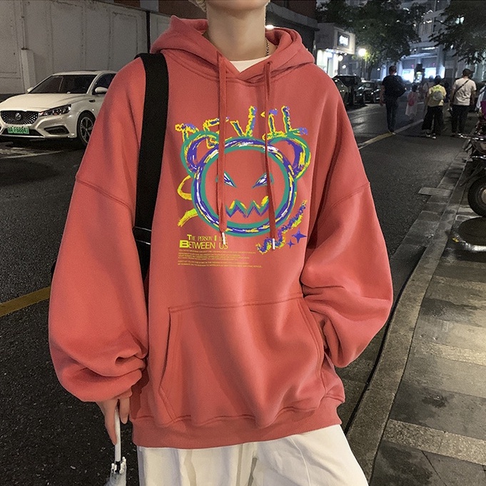 Áo khoác tay dài có nón in hình mặt quỷ cá tính cho nam