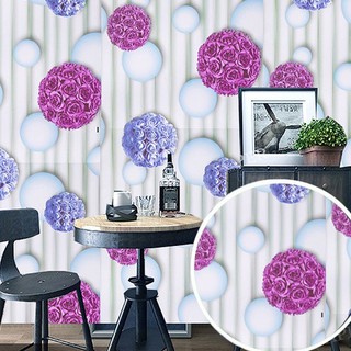 10M GIẤY DÁN TƯỜNG HOA HỒNG TÍM 3D 5268, decal sẵn keo trang trí phòng, decor trang trí.