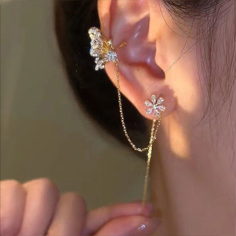 Bông Tai Dạng Kẹp Hình Bướm Bằng Kim Loại Đính Đá Zircon Lấp Lánh Sang Trọng Cho Nữ dreamdiary