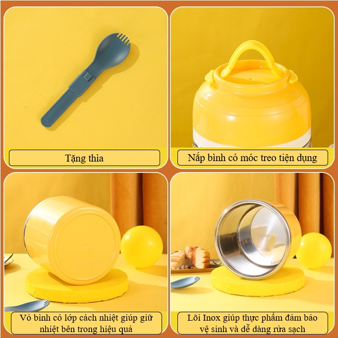 [CAO CẤP] Bình Ủ Cháo Công Nghệ Cao Giữ Ấm Cháo, Sữa,Nước, Thức Ăn - Bình Giữ Nhiệt Lõi Inox Nhỏ Gọn Tiện Lợi