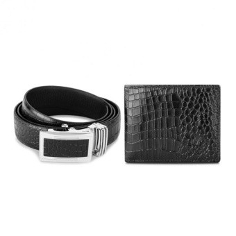 COMBO ( DÂY LƯNG + VÍ DA ) VÂN CÁ SẤU - khoá tự động Thắt lưng/ Dây nịt nam da dập vân cá sấu cao cấp - Tặng kèm ví vân