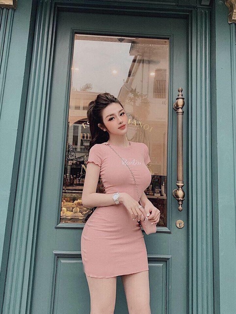 Đầm body cuốn biên tay ngắn ,đầm thêu chữ babie