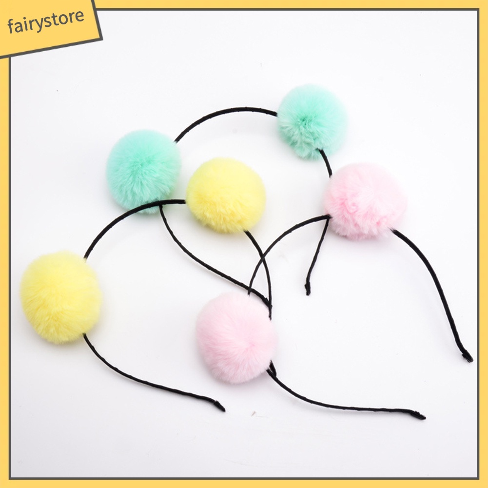 Băng Đô Cài Tóc Hình Tai Thỏ Phối Cục Bông Đáng Yêu Dành Cho Bé Gái