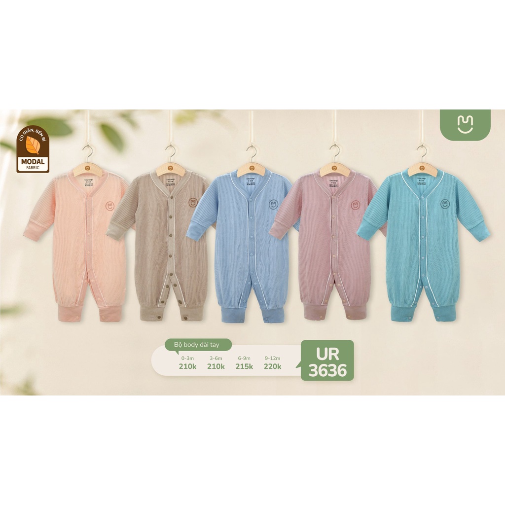 Bộ body cúc giữa cho bé sơ sinh Ualarogo 0-12 tháng vải Modal mềm mịn kháng khuẩn co giãn 3636