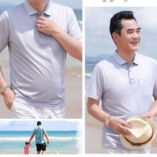 áo thun tay ngắn▨Mùa hè ngắn tay cho người cha trung niên và cao tuổi Áo thun nam cổ yếm rộng rãi cỡ lớn (có tú