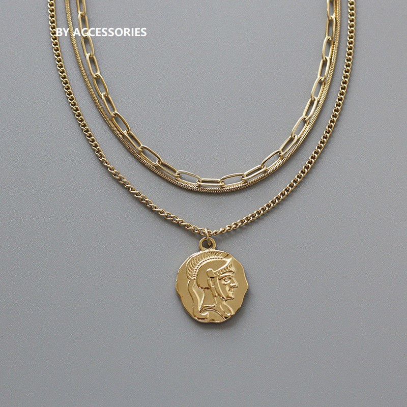 Set dây chuyền titan 3 tầng mặt phù điêu chiến binh không gỉ