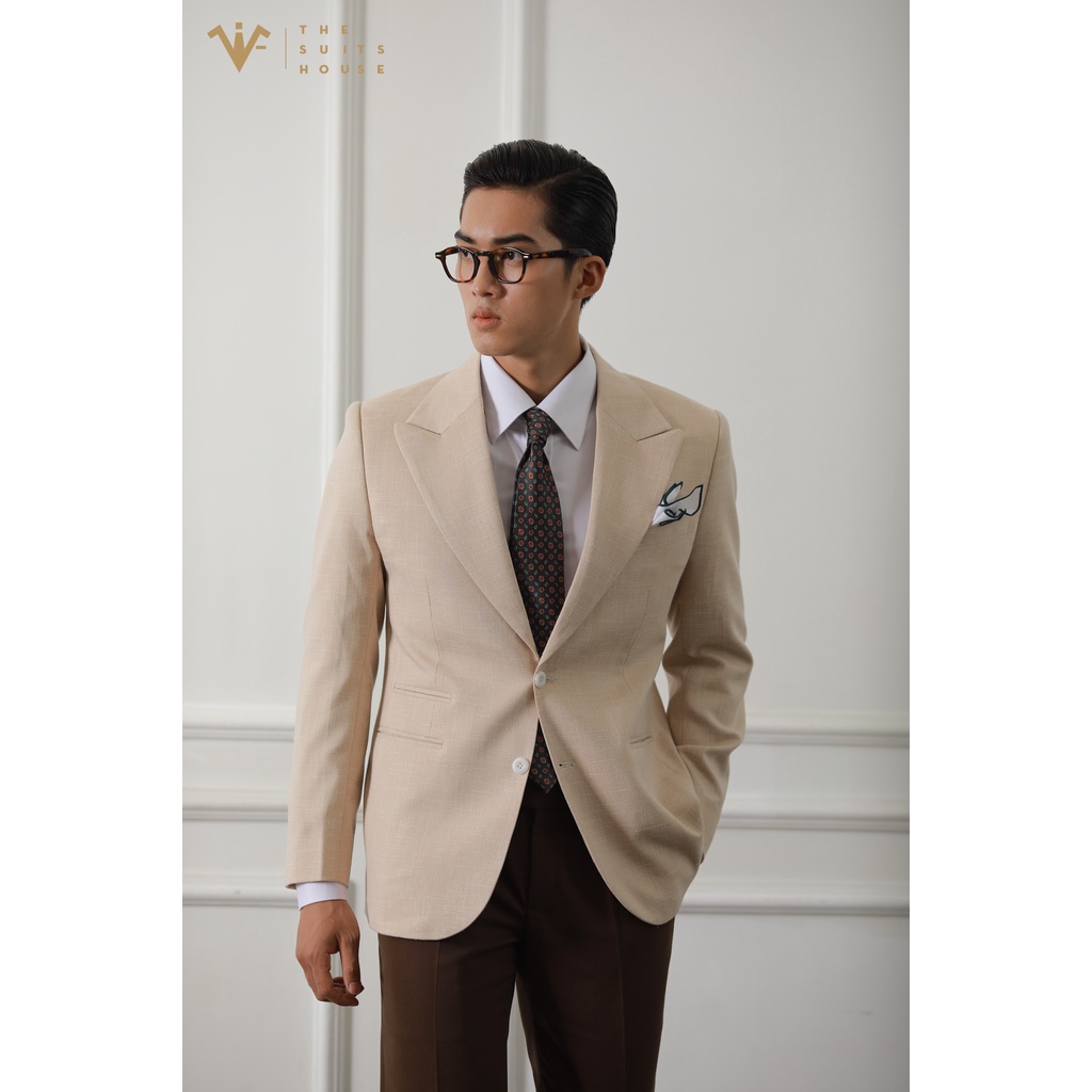 Bộ vest nam cam nhạt phối nâu đậm, 2 khuy 3 túi, suits sartorial chất linen The Suits House