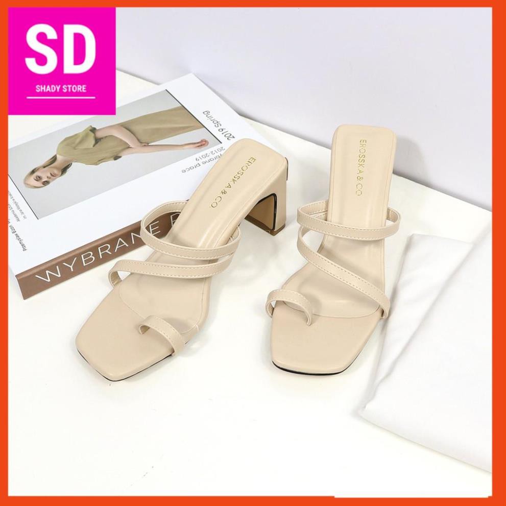 [HÀNG HIỆU] Giày sandal nữ cao gót xỏ ngón chính hãng Erosska phối dây đế cao 6cm màu đen EB023