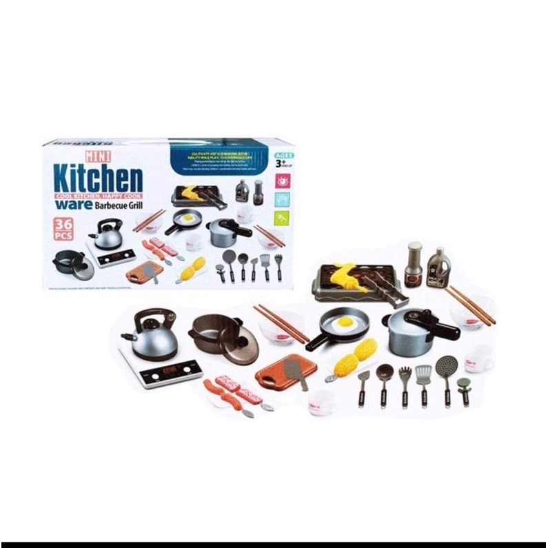 Bộ đồ chơi nấu ăn 36 chi tiết màu xám cho bé trai bé gái