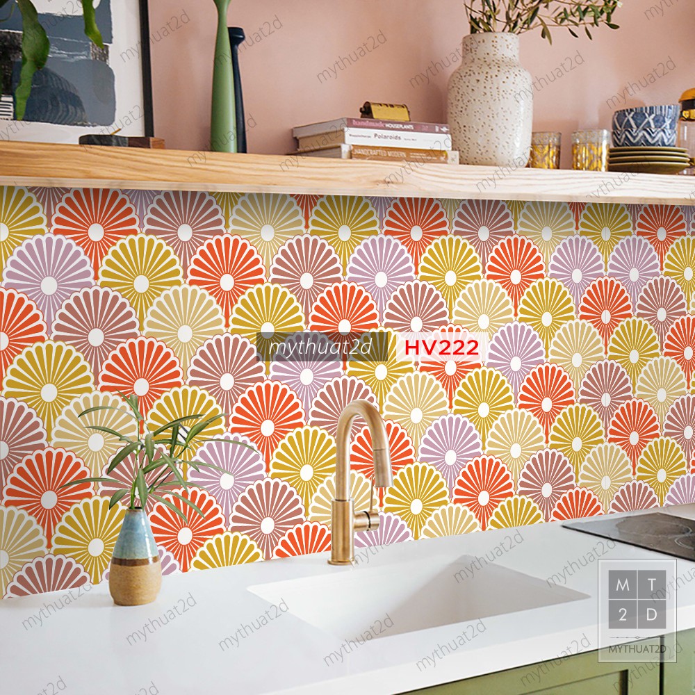 Decal gạch bông dán bếp dán tường, hoa văn Reppat, kt 120x60cm/set, Mua 3 Tặng 1