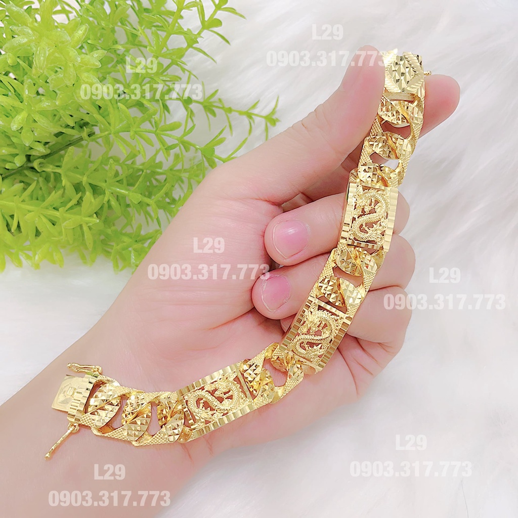 Lắc tay nam mạ vàng 18k 24k, vòng tay nam đúc đặc hình rồng khóa gài L29