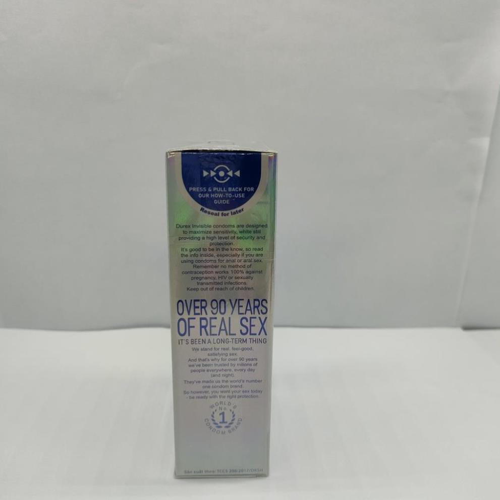 Bao cao su Durex Invisible Extra Thin extra sensitive siêu mỏng siêu mạnh chân thật hương yêu hộp 10c