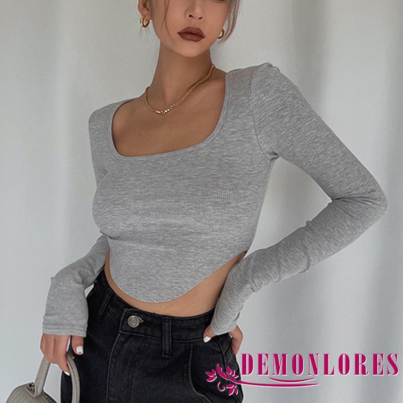 Áo thun dệt kim cổ vuông màu sắc độc đáo thời trang cho nữ