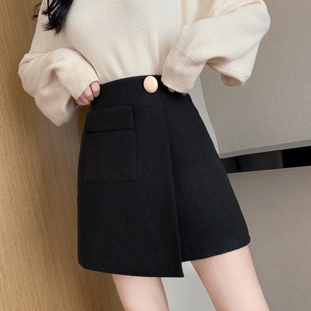 Chân váy dạ vạt trước