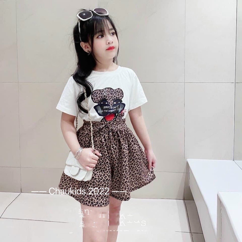 Set váy mèo đeo kính ép nhiệt bé gái