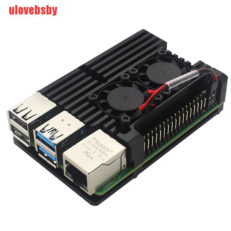 [ulovebsby]For Raspberry Pi 4B Latest CNC Aluminum Alloy Case Enclosure W/ 2x Cooling Fan