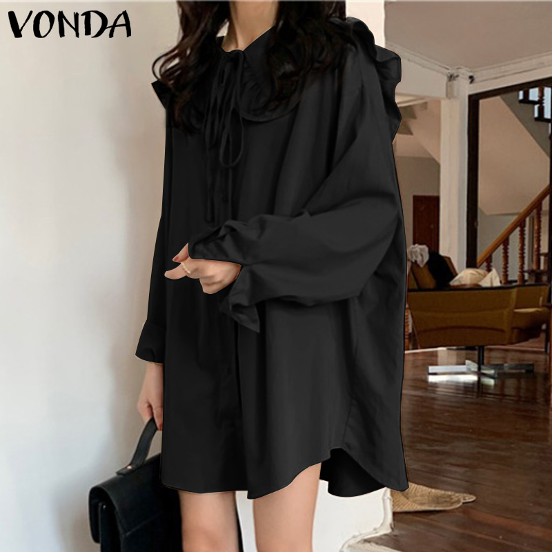 Đầm Ngắn Vonda Thời Trang Nữ Hàn Quốc Dài Tay Màu Trơn Cột Dây Xếp Nếp | BigBuy360 - bigbuy360.vn