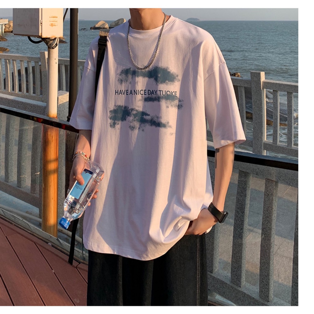 Áo Thun Tay Ngắn Dáng Rộng In Hình Đám Mây 3 Màu Sắc Thời Trang Mùa Hè Cho Nam Và Nữ Size S-8XL