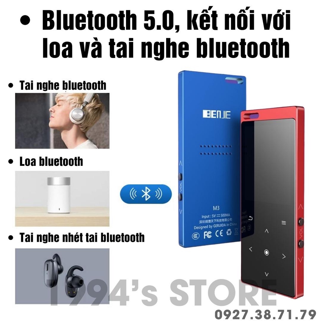 [CÓ SẴN] Máy Nghe Nhạc Lossless Benjie M3 Bản 2022 Bluetooh 5.2 APTX Loa Ngoài Siêu Lớn - Pin 80h - Xem phim, xem video