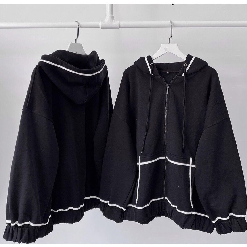 Áo khoác hoodie nữ kẻ viền túi fom rộng | BigBuy360 - bigbuy360.vn