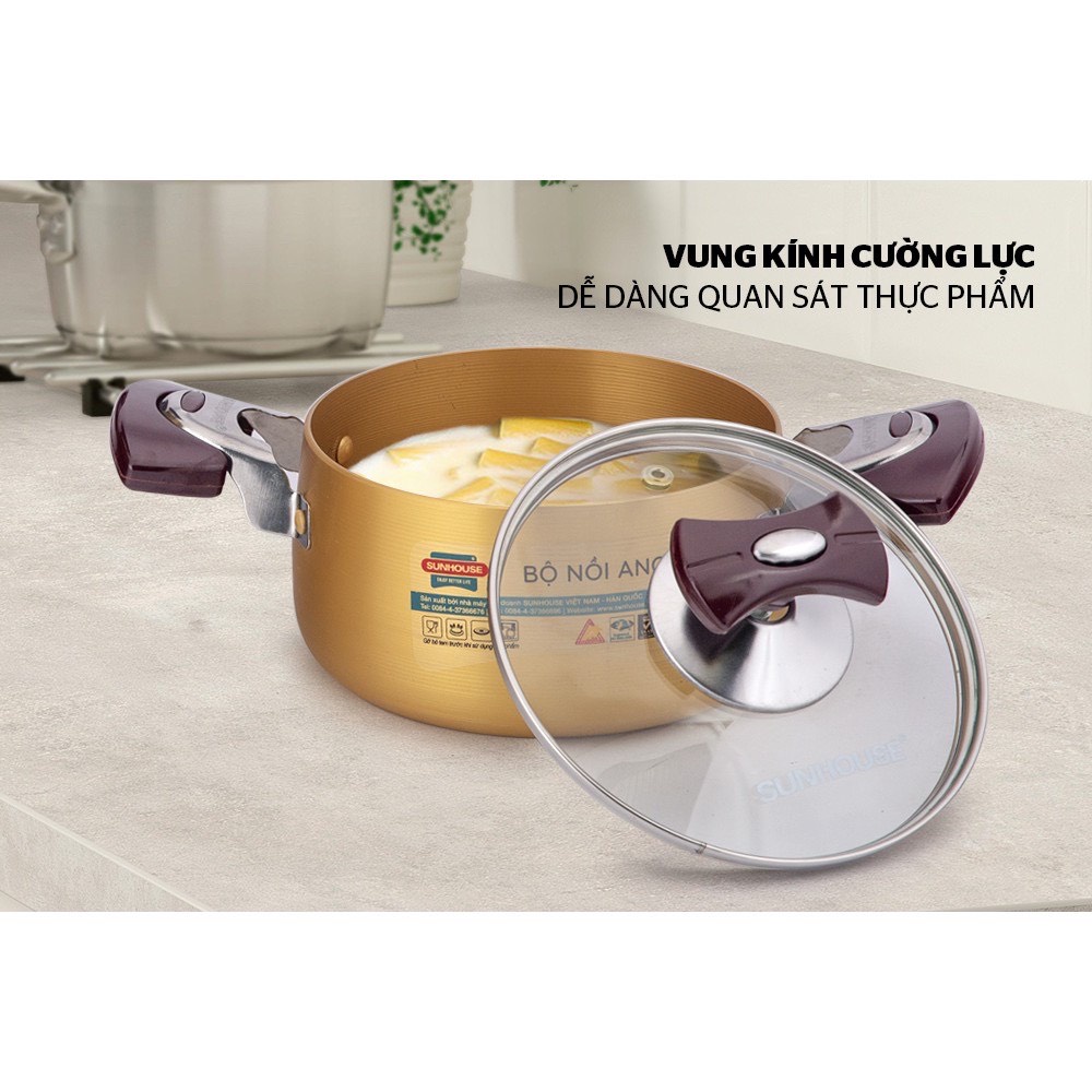 Bộ nồi Sunhouse SH6634 chống dính 16-20-24cm- hàng chính hãng