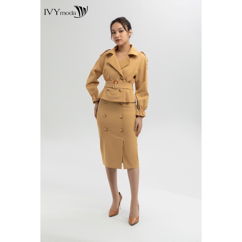 [NHẬP WABRTL5 GIẢM 10% TỐI ĐA 50K ĐH 250K ]Áo crop trench coat 4 khuy nữ IVY moda MS 67M6109