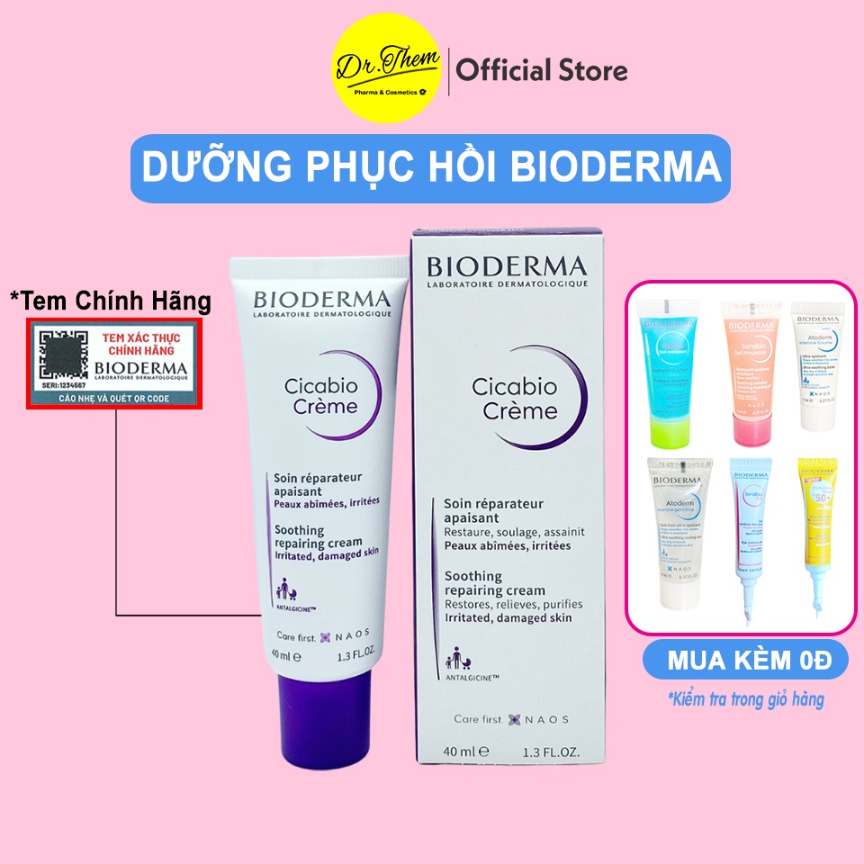 Kem Dưỡng Phục Hồi Bioderma Cicabio Creme - Làm Dịu Da Bị Kích Ứng, Hư Tổn,  40ml - Bioderma Tím