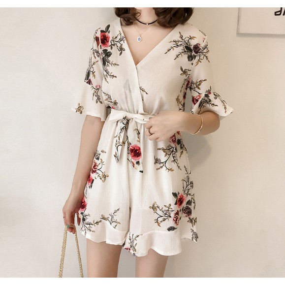 Jumpsuit tay lỡ chất Chiffon thiết kế cổ chữ V quyến rũ - Hàng Quảng Châu cao cấp