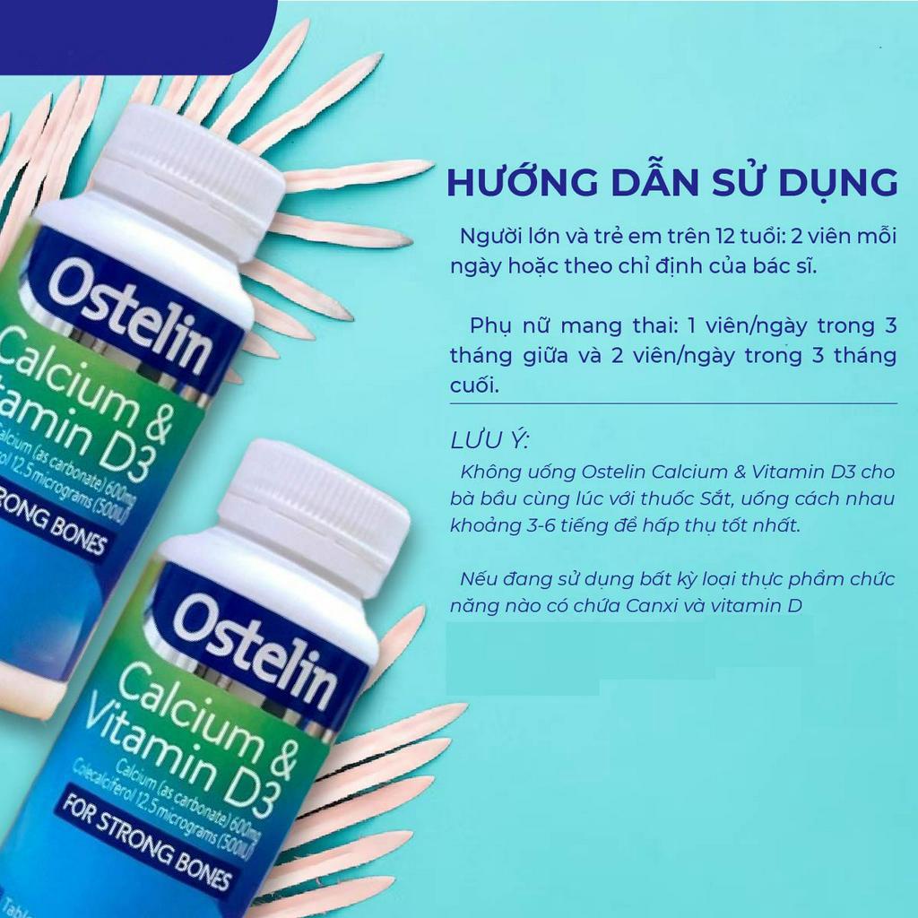 Combo 2 lọ canxi bầu Ostelin Calcium & Vitamin D3 130 viên Úc cho bà bầu hỗ trợ phòng chống còi xương, dị tật