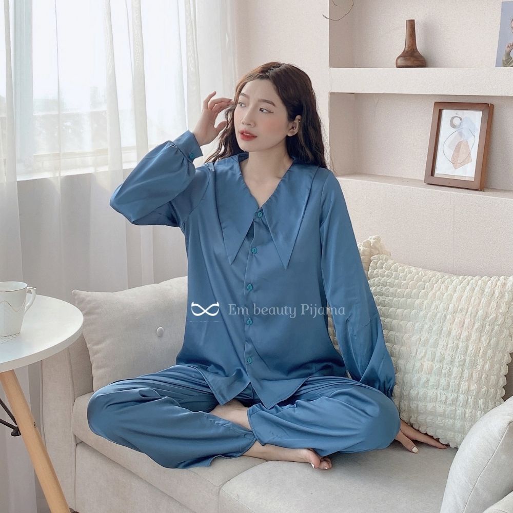 Pijama lụa EMBEAUTY đồ ngủ nữ, bộ mặc nhà dài tay, latin trơn, tiểu thư, sau sinh FREESHIP TẶNG QUÀ_EM12 | BigBuy360 - bigbuy360.vn