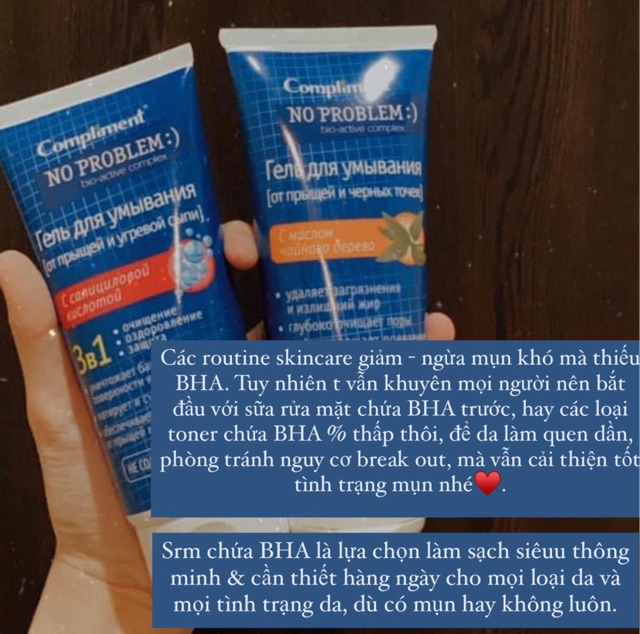 Gel rửa mặt BHA Compliment No Problem giảm viêm, mụn