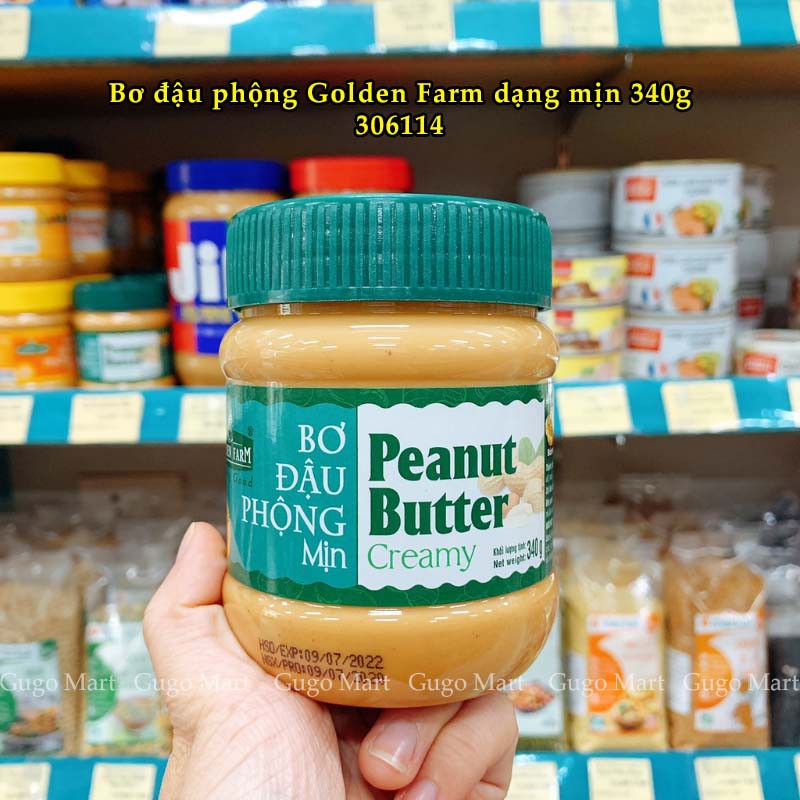 Bơ đậu phộng Mịn - Nguyên Hạt Golden Farm 170-340g - Dùng làm bánh, ăn kèm bánh mì, xôi hoặc nấu ăn
