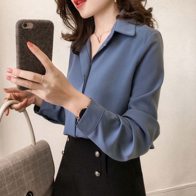 Áo sơ mi RENJIANVSHENG chiffon tay dài phong cách thanh lịch dành cho nữ