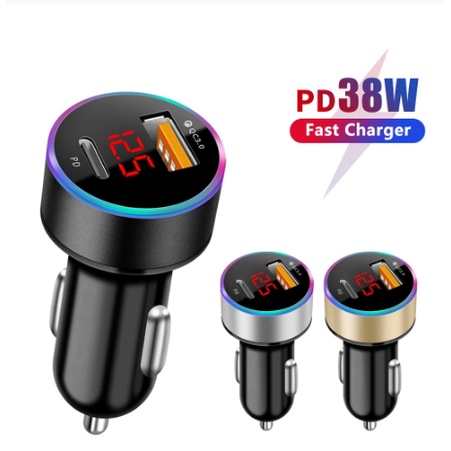 Tẩu sạc nhanh TWITCH 38W USB Type C QC 3.0 4.0 có đèn led cho điện thoại