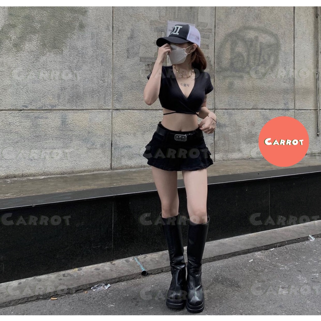 Áo croptop tay ngắn cột eo quyến rũ phong cách thời trang nữ tôn dáng trendy carrotxinhdep