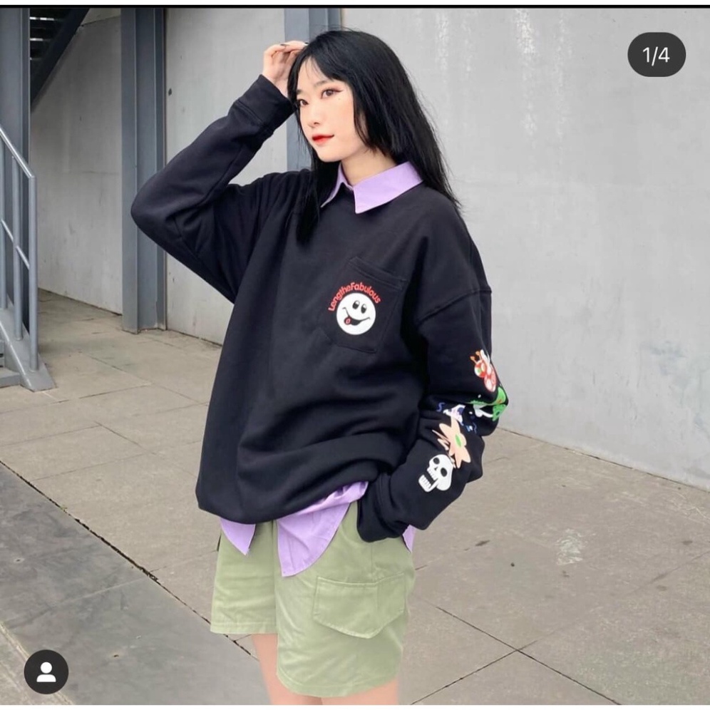 Áo nỉ sweater hoodie mặt cười phom rộng ONE UNISEX nam nữ-thời trang hàn quốc ulzzang