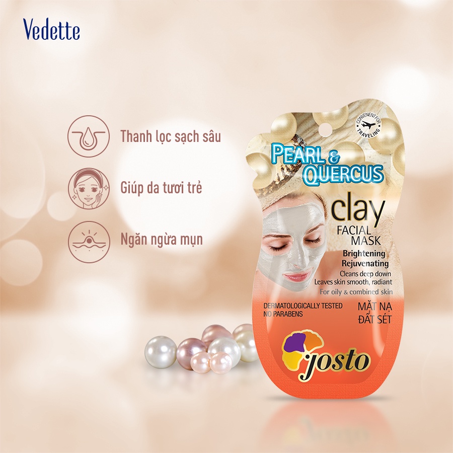 Mặt nạ đất sét Josto Ngọc Trai (Pearl &amp; Quercus)15ml (TPM034)