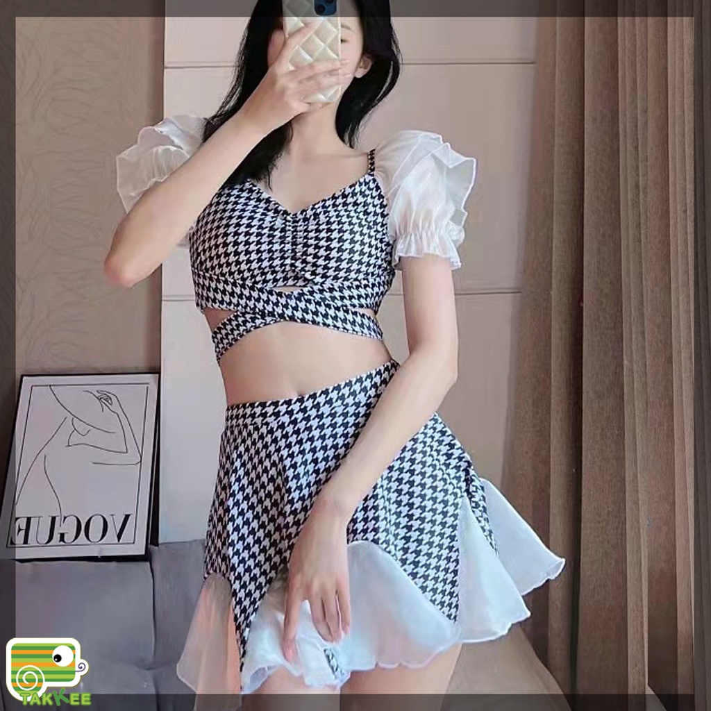 Đồ Bơi Nữ, Bikini 2 Mảnh Tay Bổng Chân Váy Xòe Cao Cấp Hàng Quảng Châu