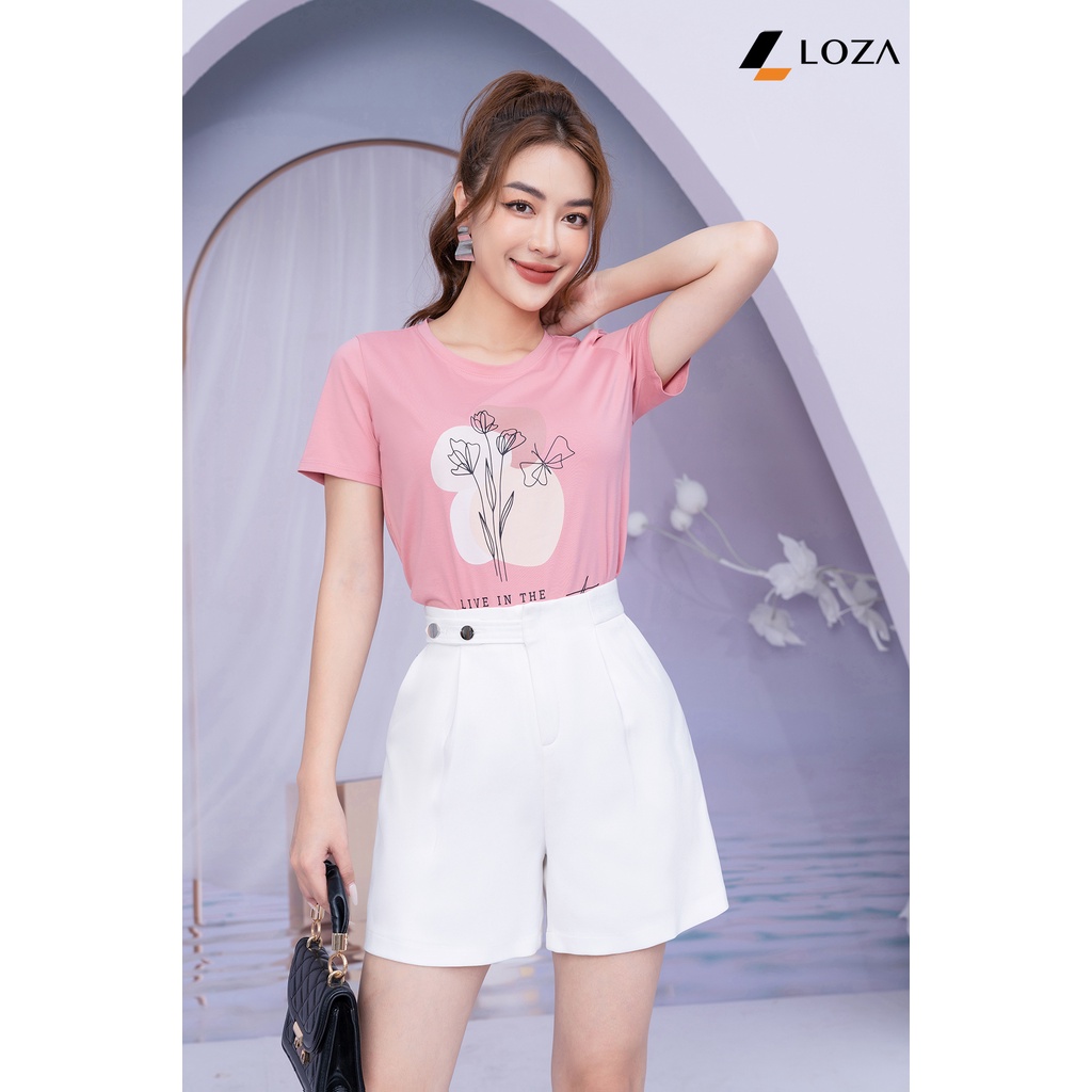 Áo phông in hình hoa chất liệu Cotton Compact form vừa LOZA - PT702101