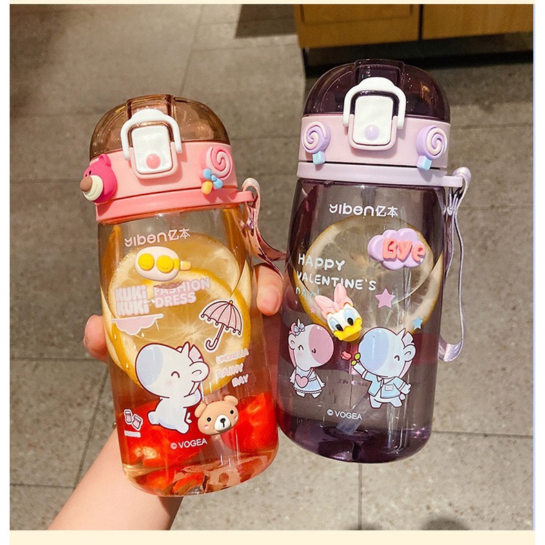 Bình nước cho bé dây đeo có ống hút cute giá rẻ tập uống đi học BN13