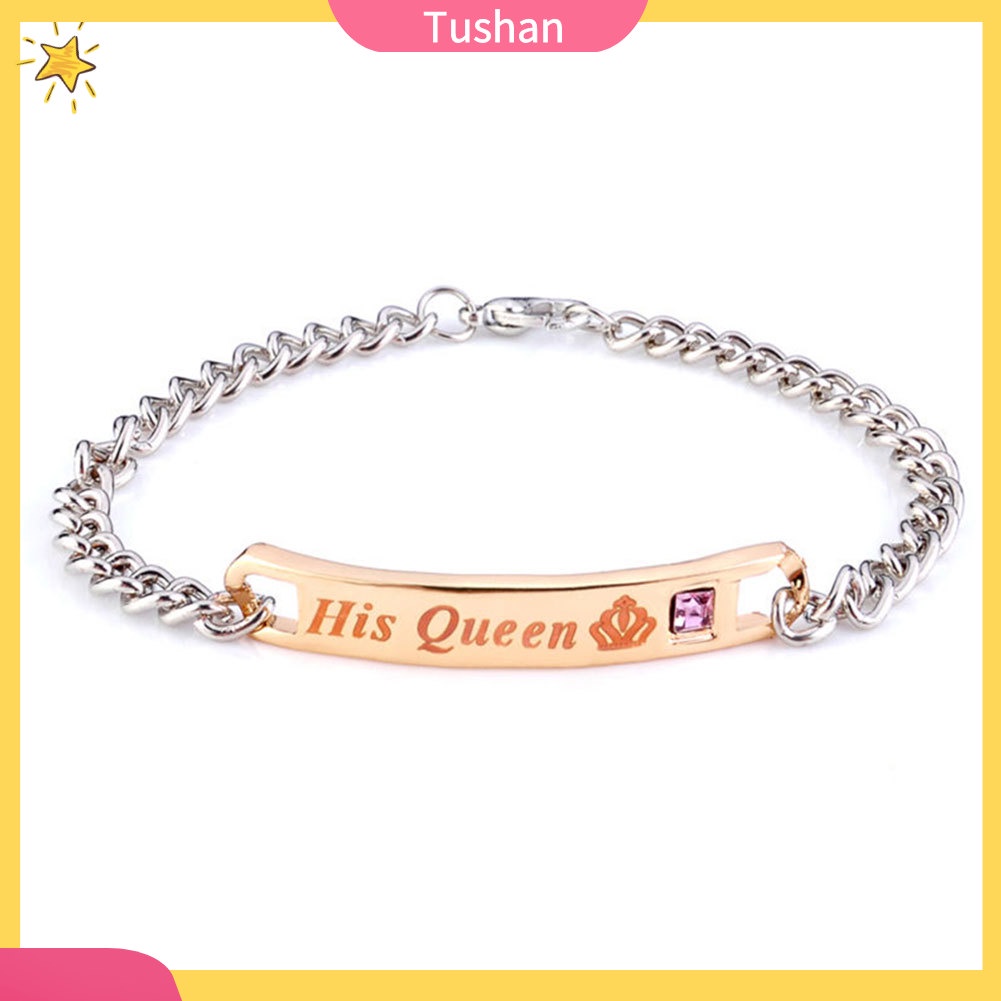 Vòng tay kim loại mặt chữ HIS QUEEN / HER KING cho cặp đôi