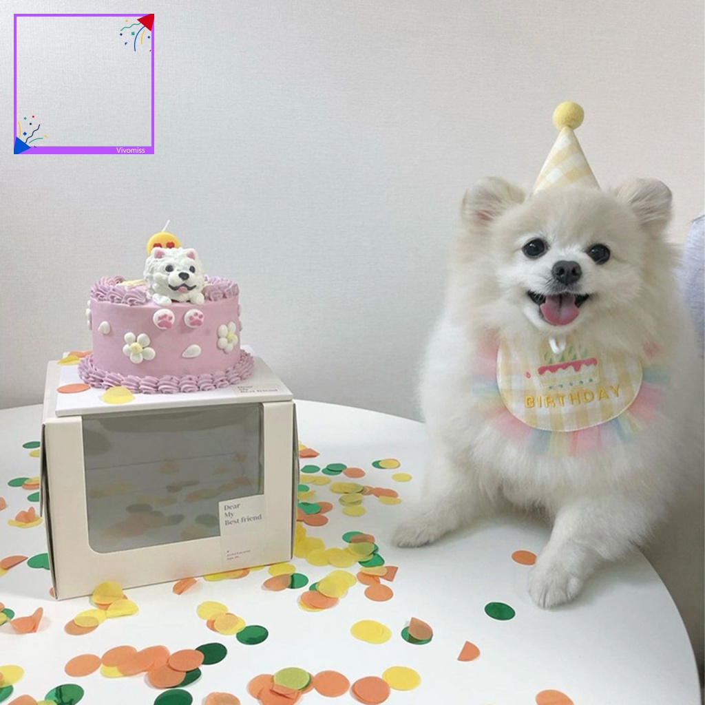 [VM] Set Khăn Choàng Cổ + Nón + Yếm Ăn Sinh Nhật Không Phai Màu Cho Thú Cưng