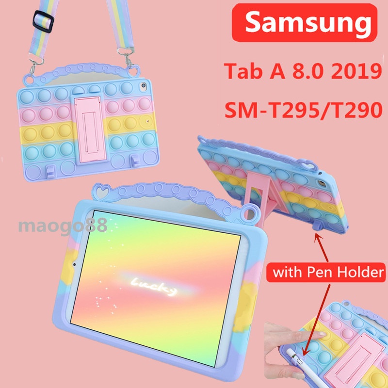 Bao da máy tính bảng có giá đỡ bút và dây đeo cho Samsung Galaxy Tab A 8.0 inch 2019 SM-T290 T295