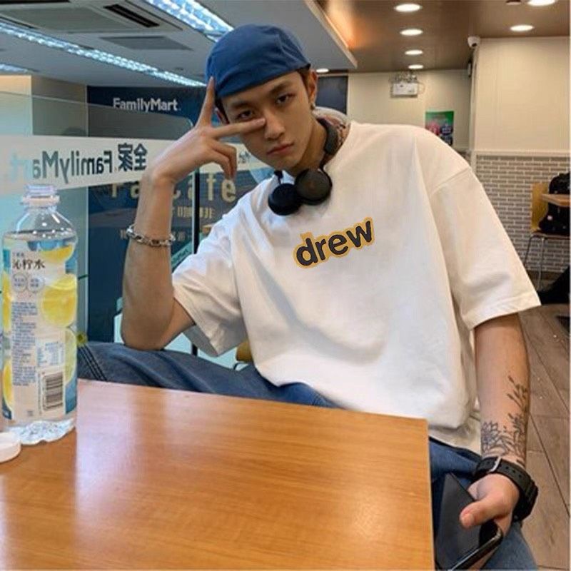 Áo Thun Tay Lỡn In Chữ DRE.W 2 Màu Đen Trắng , Áo Phông Unisex Nam Nữ Form Basic 38-65kg