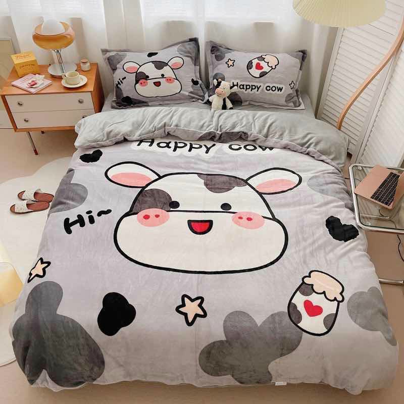 Bộ chăn ga nỉ nhung tuyết Bo Decor siêu ấm áp dễ thương