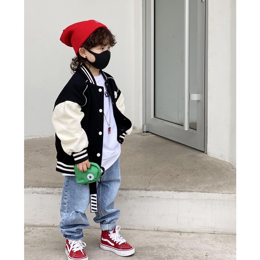 A123- Áo khoác bomber bé trai chữ C size 90 -140, quần áo trẻ em thu đông cao cấp