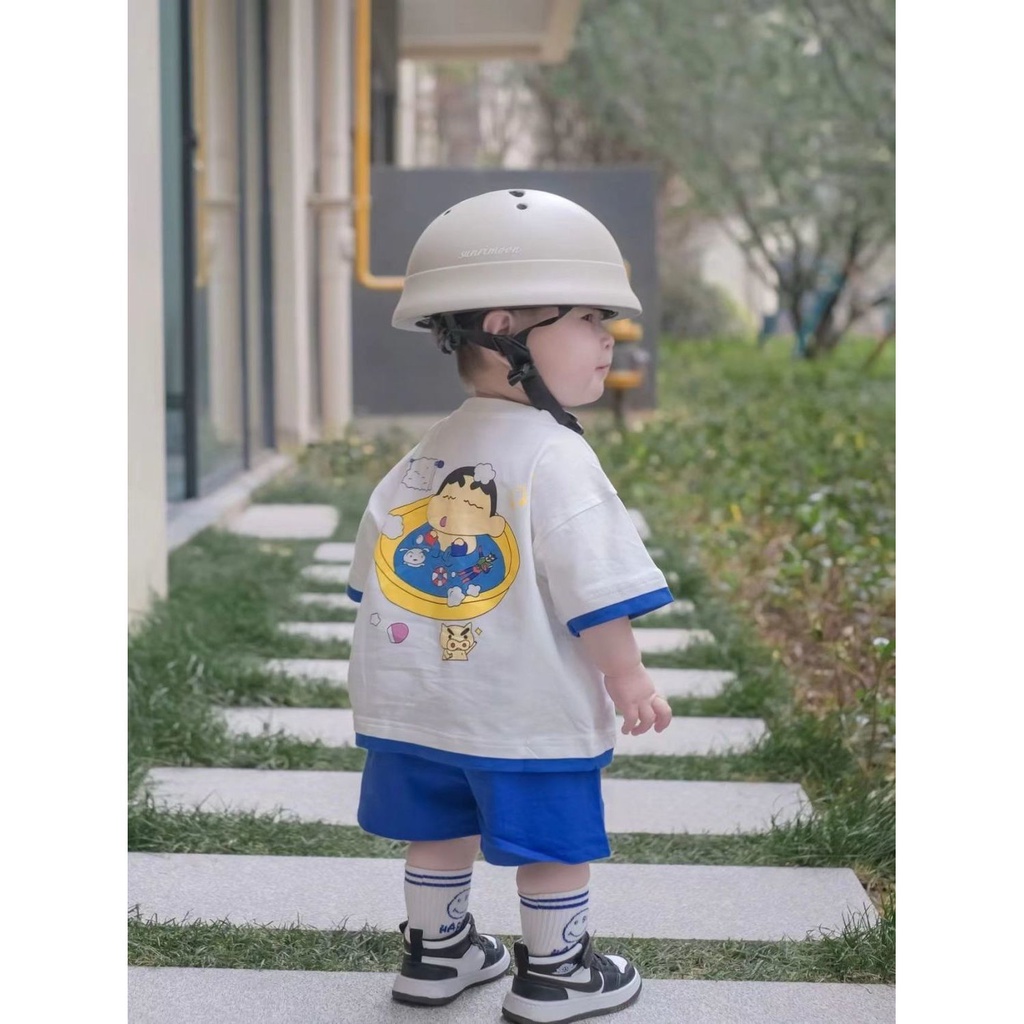 Bộ Áo Thun Cotton Tay Ngắn Và Quần Ngắn In Hình Cậu Bé Bút Chì Shin-Chan Dễ Phối Đồ Thời Trang Mùa Hè Cho Bé Trai