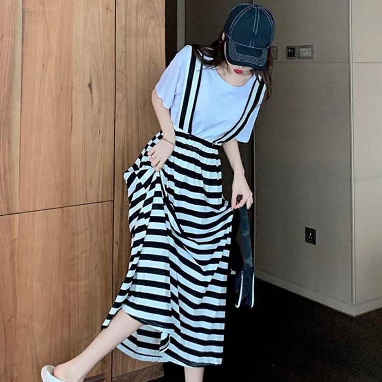 Đầm Yếm Dáng Rộng Cỡ Lớn Họa Tiết Kẻ Sọc Phong Cách Cổ Điển Thời Trang Cho Nữ